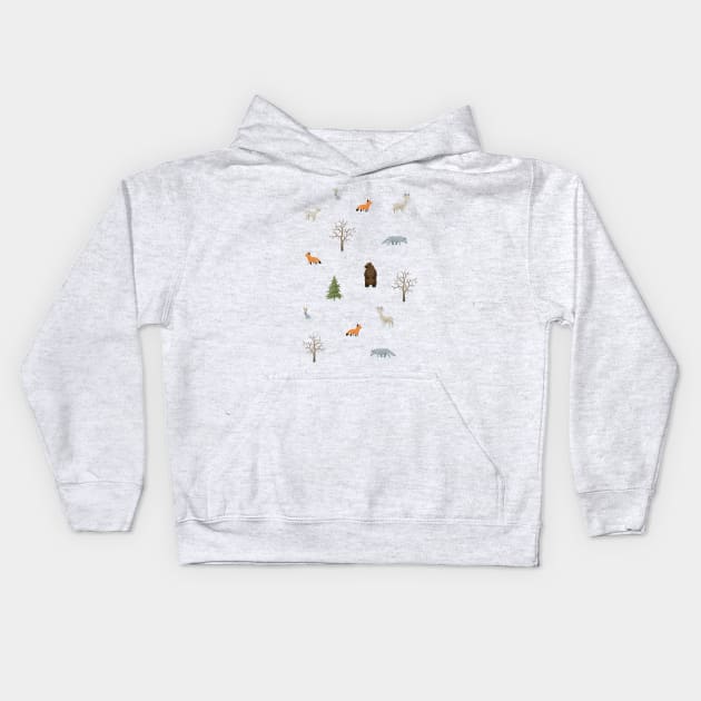 Winter Forest Animals Kids Hoodie by Freeminds